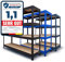OfficeMarshal Schwerlastregal extra breit - XXL Breite 200 cm - Metallregal mit 1200 kg Gesamttraglast - Steckregal für Garage, Keller, Werkstatt - 2 Breiten & 3 Farben (blau, 177x200x60 cm)