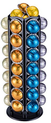 FlagShip Pod Holder for Nespresso Capsule Holder Vertuoline Stand for 50+ Nespresso Vertuo Pod Storage Carousel Small Coffee Pod Organizer, Black Metal