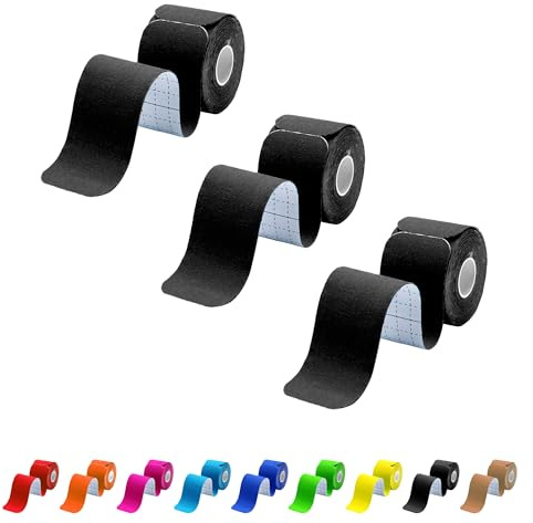 Kinesiology Tape Precut 3 Rolls-Athletic Sports Tape for Muscle & Joints-Physical Therapy Tape for Knee,Ankle,Shoulder,Plantar Fasciitis- Latex Free and Water Resistant-60 Strips, Black