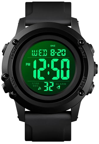 Montre de sport numérique pour homme - Grand cadran - Étanche - Chronomètre - Alarme - Rétroéclairage LED