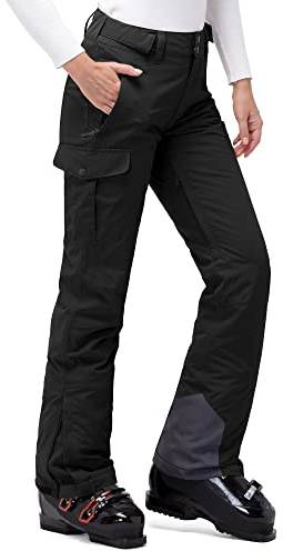 33,000ft Women's Insulated Snow Pants, Waterproof Snowboard Ski Pants with Boot Gaiters Black