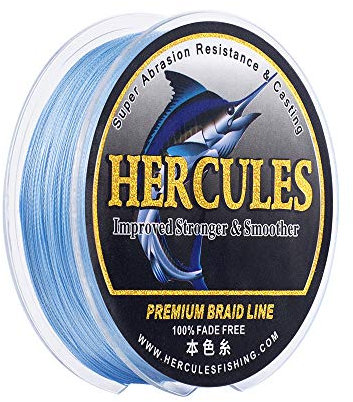 HERCULES Farbechte Geflochtene Angelschnur, 300m PE Geflochtene Schnüre, 4 Stränge Multifile Angelschnur, 8lb Test für Salzwasser und Süßwasser, Blau, 8lb, 300m