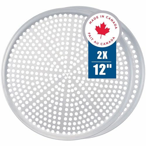 Norjac Teglia per pizza da 30,5 cm con fori, confezione da 2, in alluminio perforato, per forno, resistente e antiruggine, vassoio rotondo per croccanti croccanti, ideale per pizza fatta in casa o