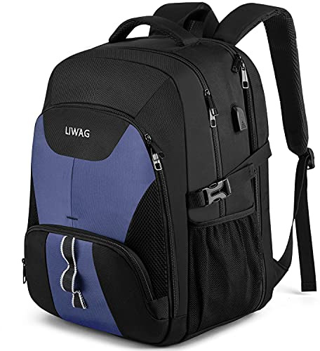 LIWAG Mochila Hombre Grande 50L Mochila Portatil 17 Pulgadas Impermeable Antirrobo Mochila Ordenador Portatil con Puerto USB Bolsa para Negocio Trabajo Diario Viaje Diario Escolares - Azul