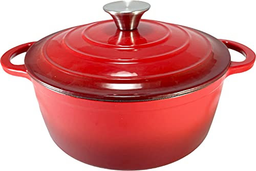 OLLA CACEROLA HIERRO FUNDIDO CON TAPA COCOTTE ROJO, ESMALTE INTERIOR (24 CMS)