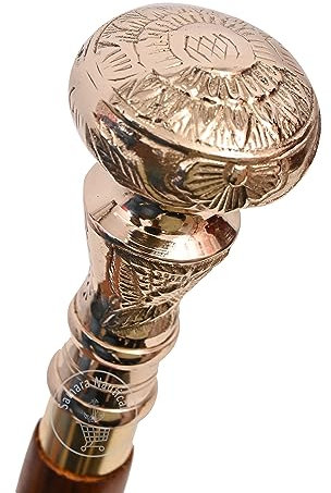 Samara Nautical Canne de marche pliante vintage en bois avec poignée en laiton, doré