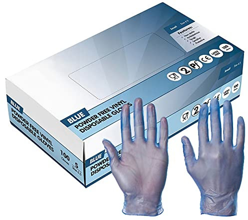Expert Workwear Clear Vinyl Disposable Gloves Multi-Purpose Latex Free & Powder Free Blue Black - Box of 100 (Blue, XL (Pack of 100))