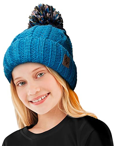 4sold Bobble Hat Plain Kids Beanie Warm Winter Pom Wooly Cap Corkscrew Cable Knitted