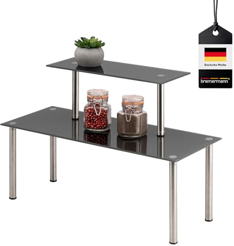 bremermann Glas-Regal, Küchenregal, mit Glasplatten und Edelstahlfüßen (Grau)