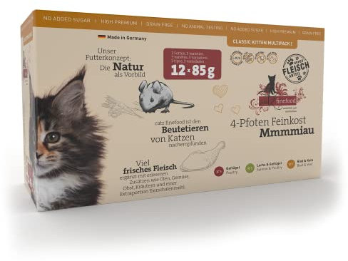 catz finefood Kitten Multipack I Katzenfutter nass - Feinkost Kitten Nassfutter für Junge Katzen ohne Getreide und Zucker mit hohem Fleischanteil (12 x 85g Beutel)
