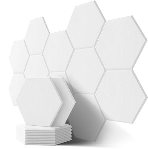 Hexagon Akustikplatten, Schalldämmung Wand, 12 Stück, Hohe Dichte Akustikpaneele für Decken-/Tür-/Wanddekoration und Akustische Behandlung, Schallschutzplatten (30x26x0.9cm)