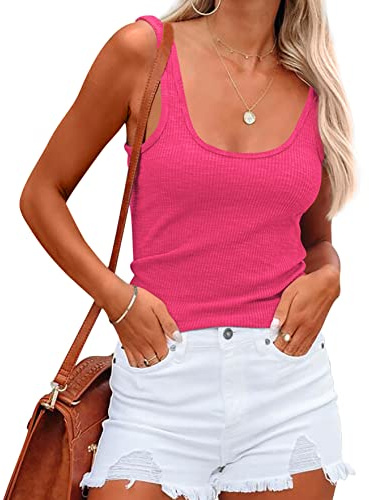 NONSAR Camisas sin mangas de verano para mujer, camiseta de tirantes elástica, corte ajustado, camisetas interiores para mujer, rojo rosado, XXL
