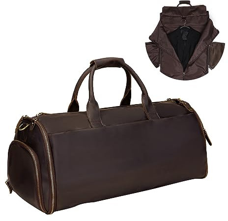 UPRESYE Handgepäck-Kleidersack, umwandelbarer Kleidersack, Vollnarbenleder, Kleidersäcke für Reisen, mit Schuhbeutel, Kaffee, Stil A