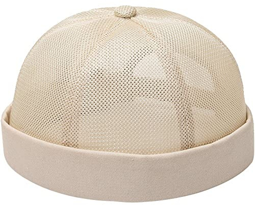 Kantlös hatt dockare keps sommar nät mössa hatt justerbar retro rullad manschett kantlös keps vardaglig skalle kepsar, BEIgE, 22.05-23.62inch/56-60cm