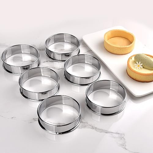 Guowall Crumpet Rings, Circular Double Rolled Edges Tart Rings, Stainless Steel English Muffin Rings for Baking Cooking (6pcs, 3.15inch/8cm)