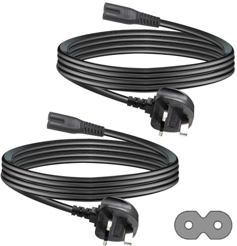 KC cable 3M Figure 8 Power Lead, 2-pack 2-Pin IEC C7 Universal 3-Pin UK Plug Power Cable BS1363 to IEC 60320C7 Compatible with Figure 8 Mains Power Adapter Charger Cable UK Samsung LG Sony TV