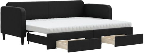 vidaXL Tagesbett Ausziehbar mit Schubladen Schwarz 80x200 cm Stoff