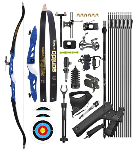 surwolf Takedown Recurvebogen Set für Erwachsene,Wettkampf Recurvebogen,66/68/70,16~40lb,Sportbogen,Langbogen,Jagdbogen（Blau Links,70-34lbs）