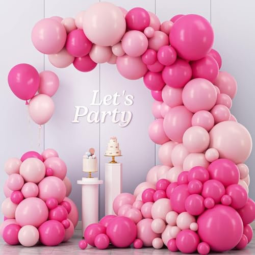 Pink Balloon Arch Kit, 112pcs Hot Pink Baby Pastel Pink Balloons Garland Arch, 18 12 10 5 Inch Latex Balloons for Birthday Wedding Baby Bridal Shower Valentine Princess Party Decoration