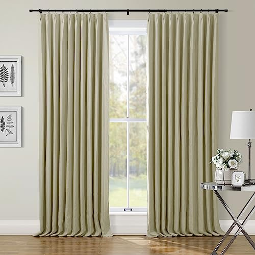 TWOPAGES Light Gray Belgian Flax Linen Curtain 108 Inches Long Light Blocking Pinch Pleat Drape for Patio Door Kitchen, Breathable Lined Curtain (W40 x L108 Inches, 1 Panel)