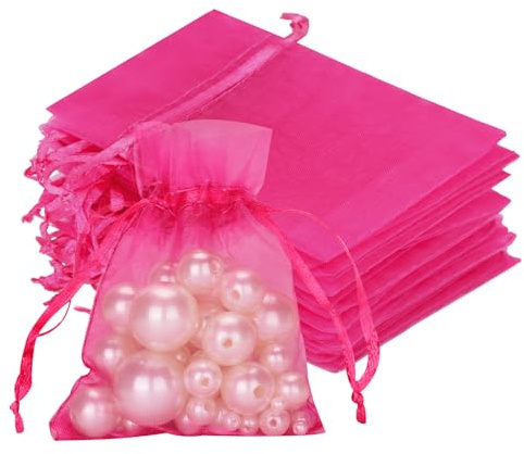 jijAcraft Organzasäckchen Klein Hochzeit Hot Pink Organza Beutel 7 * 9CM, 50 Stück mit Kordelzug, Bonbons Geschenk Schmuckbeutel, Geschenktüten für Hochzeiten