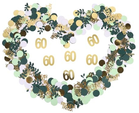 Moorle Birthday Grün Gold Konfetti, 200 Stück Tischdeko 60, 60. Geburtstag Deko Confetti,Konfetti Streudeko Geburtstag, Deko 60 Geburtstag für Mann Frau