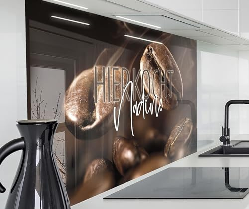timalo Herd Spritzschutz Wand Spüle, Küche Küchenrückwand Glasoptik | Acryl Glas 2mm | Glasrückwand Acrylglas - personalisiert mit Namen - Rückwandschutz Platte | 80x50cm Kaffeebohnen