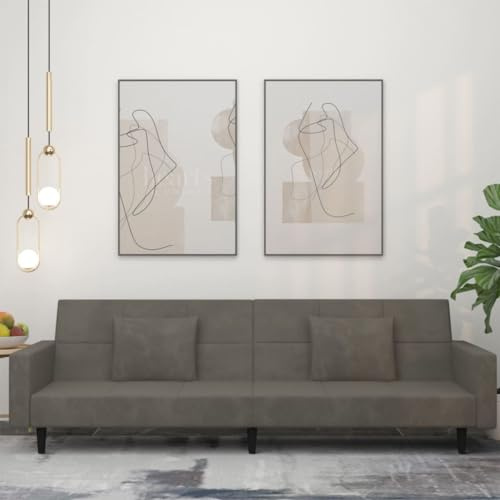 CIADAZ Schlafsofa 2-Sitzer mit 2 Kissen Dunkelgrau Samt, Loungesofa, Sofas & Couches, Relaxsofa, Couch für Wohnzimmer - 375817