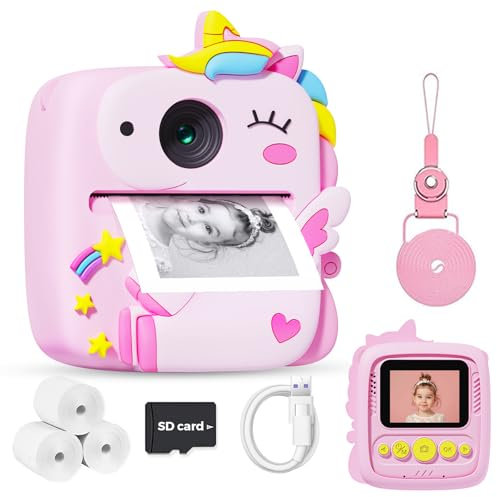 Kids Camera Instant Print for Boys Girls, Christmas Birthday Gifts for 3 4 5 6 7 8 9 Year Old Boys Girls, 1080P Kids Digital Camera Toys for Kids Age 3-9 Pink