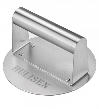 HULISEN Burger Press, Stainless Steel Burger Smasher, 5.5 Inch Round Grill Press, Professional Griddle Accessories Kit for Flat Top Smashing Smashed Burger, Hamburger Patty Meat, Steak, Bacon
