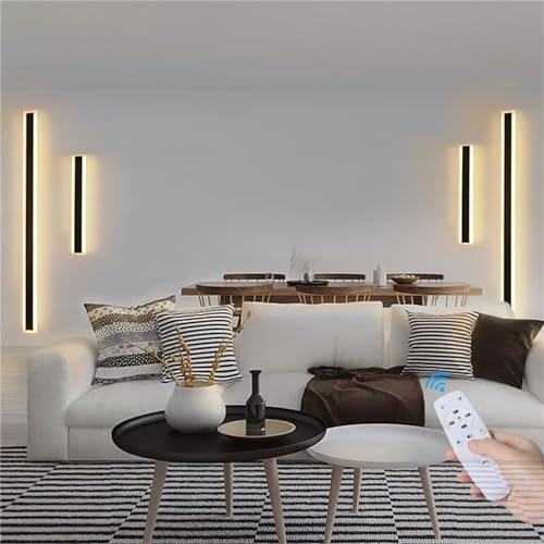 TZSMUM Wandleuchte LED Wandlampe Lange LED Innen Wandbeleuchtung Moderne Dimmbare mit Fernbedienung Innenbeleuchtungen Für Schlafzimmer Wohnzimmer Flurlampe Treppenhaus (Schwarz,100CM)