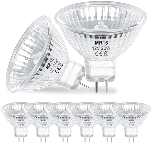 EASYIVY MR16 Halogen Leuchtmittel 12V 20W GU5.3 Halogenstrahler Dimmbar, 8 Stück GU5.3 Bi-Pin Base Halogen Spot Glühbirne mit Glasabdeckung Warmweiß 2700K for Einbau Schienenbeleuchtung