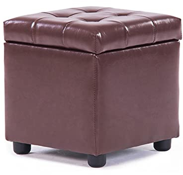 Ottomane mit Stauraum, Fußhocker aus Leder, wasserabweisend, Fußhocker, verdeckter Stauraum, Aufbewahrungsbox, quadratischer, rechteckiger Fußhocker, Hellviolett, 35 x 35 x 35 cm (Braun, 42 x 42 x 40