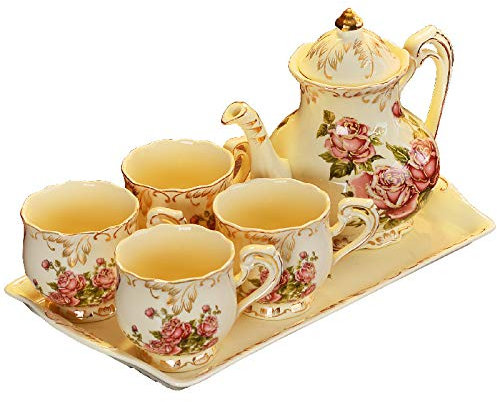 FHPEWXDG Keramik-Teeservice für Erwachsene, Teetassen-Set, Kaffeetasse und Untertasse, Nachmittagstee-Set, Service „Old Country Roses“, Hochzeitsteeservice für Erwachsene,