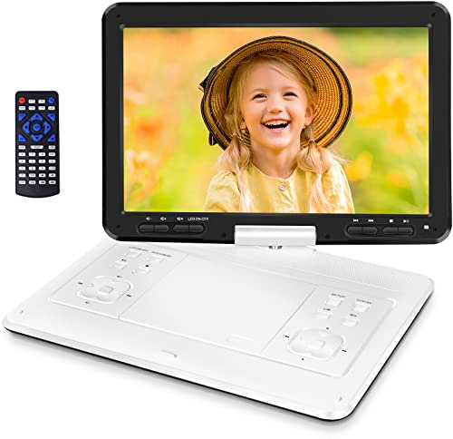 16.9'' Portable DVD Player with 6 Hrs Battery, 14.1'' HD Swivel Screen DVD Player Portable, New Screen Button Design, High Volume Speakers, Support Sync TV/Region Free/Multiple Discs, White