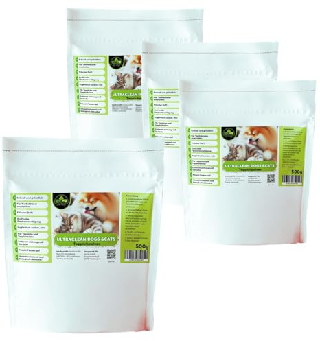 UltraClean Cats&Dogs Teppichreiniger Pulver zum Absaugen, Teppich Reinigungsmittel Pulver, Teppichpulver zum Reinigen von 10-15qm Teppichboden, 4 x 500g