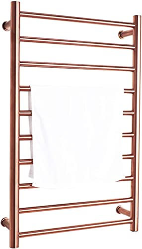 QRXALISA Heated Chrome Towel Rail Bathroom Radiator Electric Straight Towel Warmer Wall Mounted Towel Rack Stainless Steel Towel Heater (Rose Gold Plug in)