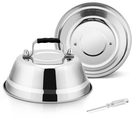 Onader Cheese Melting Dome, 2Pcs Stainless Steel Basting Burger Covers | Metal Burger Clothe with Heat-Proof Handle for Indoor & Outdoor BBQ, Griddle, Camping and Cooking, Dishwasher Safe - 17x6cm