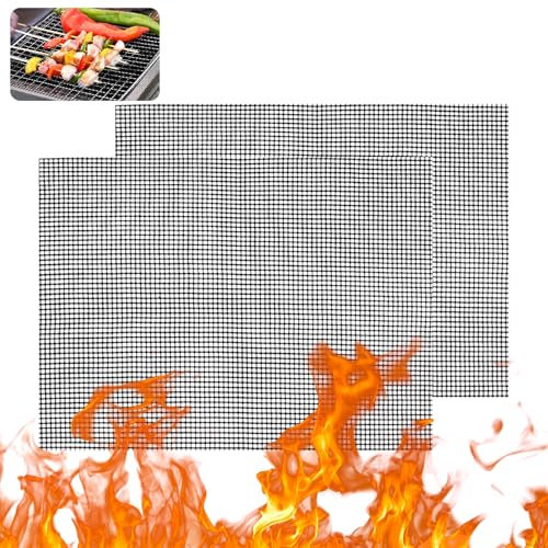 2 Pezzi BBQ Grill Mesh Tappetino Antiaderente,42×36cm BBQ Grill Mesh Tappetino,BBQ Grill Mesh Tappetino Antiaderente,Grill Mesh Tappetino per Barbecue,per Forno,Friggitrice ad Aria,Griglia a Gas