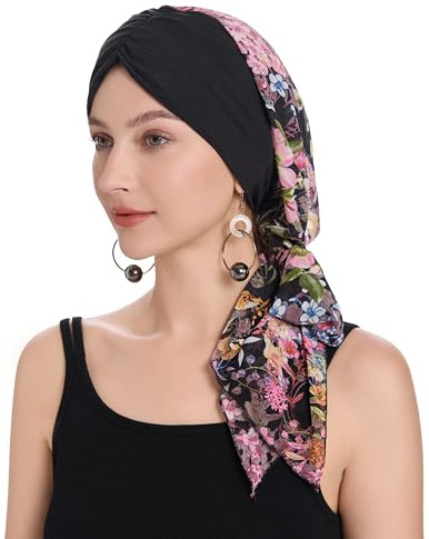ZLYC Dam sommar huvuddukar tryckt turban huvudbonader, Blommig svart, one size