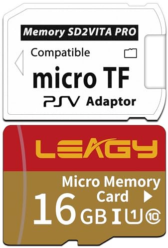 LEAGY SD2Vita 5.0 Memory Card Adapter with 16GB Micro SD Card, High Speed microSDHC UHS-I Flash Memory Card with PSV Micro SD Card Adapter for PSV 1000/2000 PSTV FW 3.60 HENkaku Enso System