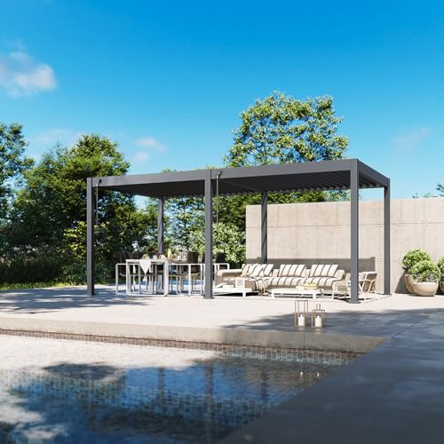 Weide Classic Pergola freistehend mit verstellbarem Lamellendach | Witterungsbeständiger Pavillon für Garten & Terrasse mit Handkurbel und integriertem Wasserablauf 3 x 6 m Anthrazit