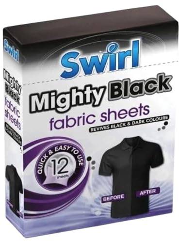 Swirl MIGHTY Black Fabric Revive Sheets 12 Pack Restores Easy-To-Use Washing Sheets Prevents Fading & Greying Laundry Booster for Black Clothes