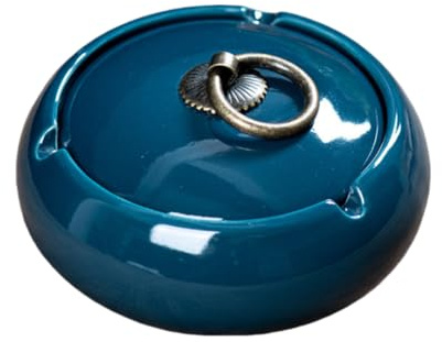 Aschenbecher Keramik Aschenbecher Mit Kupferring Und Knopf In Farbverlaufsfarbe Und Deckel Zur Vermeidung Von Flugasche Im Wohnzimmer Blau