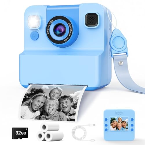 Macchina Fotografica Bambini Istantanea 2.4 HD con 3 Rolls Paper & 32GB | Macchina Fotografica Bambini Regalo Bambino 3-10 Anni Maschio Fotocamera Istantanea Foto & Video & Musica & 5 Giochi Puzzle