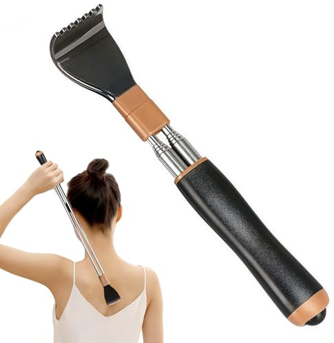 KLINNA Rascador de espalda telescópico, mano rascador extra estable con varillas reforzadas y perlas de masaje, rascador trasero extensible con mango suave para hombres y mujeres