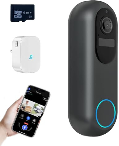 Qosigote Halovision Doorbell Camera, Wireless Video Doorbell, 1080p Door Bell Camera With 2.4/5 Ghz Wifi, Night Vision, Two-Way Talk, Ip65 Weatherproof, Sd Card, 180° View (Schwarz,64G)
