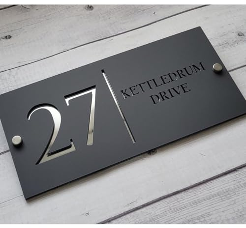 Targa personalizzata con indirizzo della casa, targa per interni ed esterni, targa con numero civico moderno per cassetta postale da giardino (20 x 15 cm)