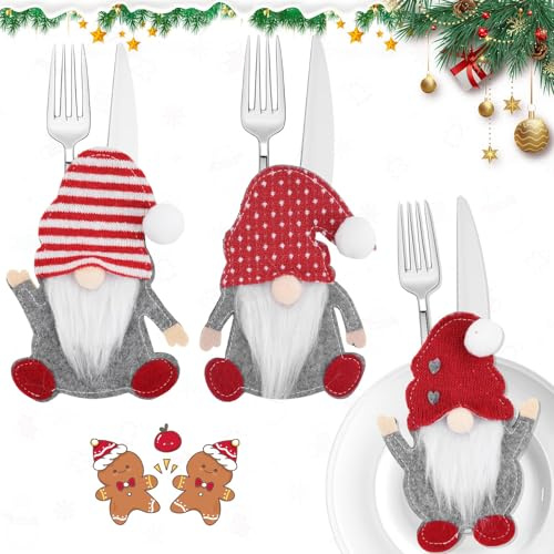 Ruryxel 6 Stück Besteckhalter Weihnachten Filz, Bestecktasche Weihnachten, Besteckbeutel Santa Claus Tischdeko, Rot Weihnachts Messer Gabeln Löffel Geschirr Taschen für Party Tisch Weihnachtsdeko
