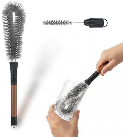 Cepillo Limpia Botellas, Cepillo de Limpieza, Cepillo de Cocina con Cepillo de Grietas Desmontable para Botellas de Boca Ancha Licuadoras Jarrones de Agua Anchos